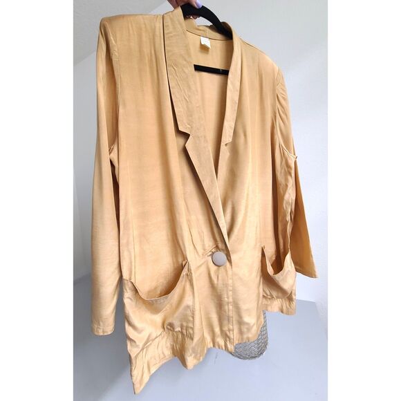Vintage Pale Gold Blazer Jacket MEDIUM Eclectic Statement Minimalist Retro Party - Picture 4 of 6